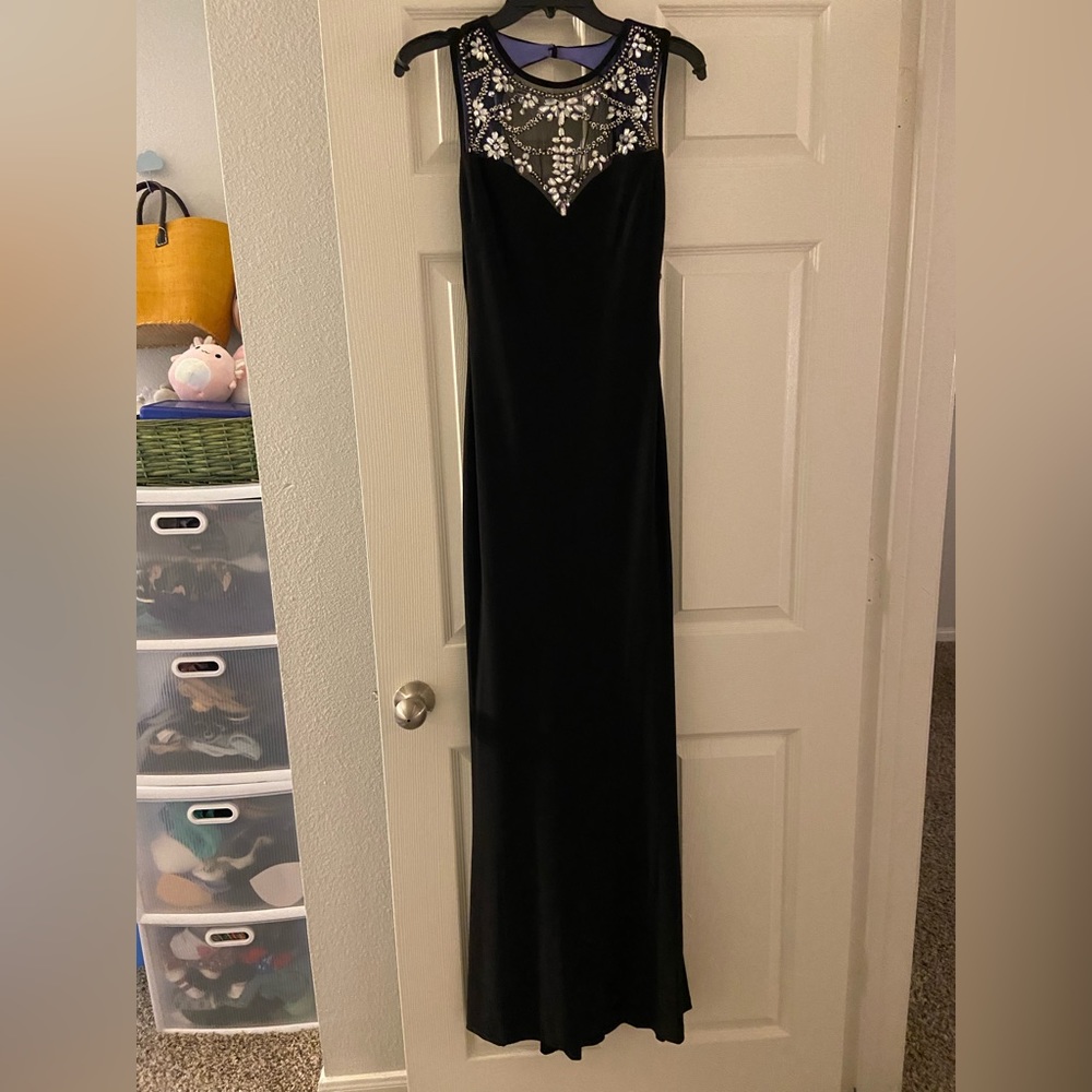 long black jewels backless formal dress